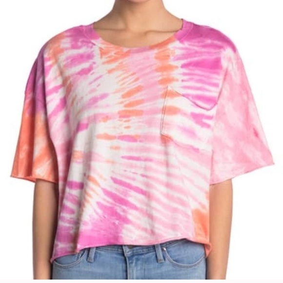 Abound Tops - Pink tie dye oversized boxy cropped pocket t shirt